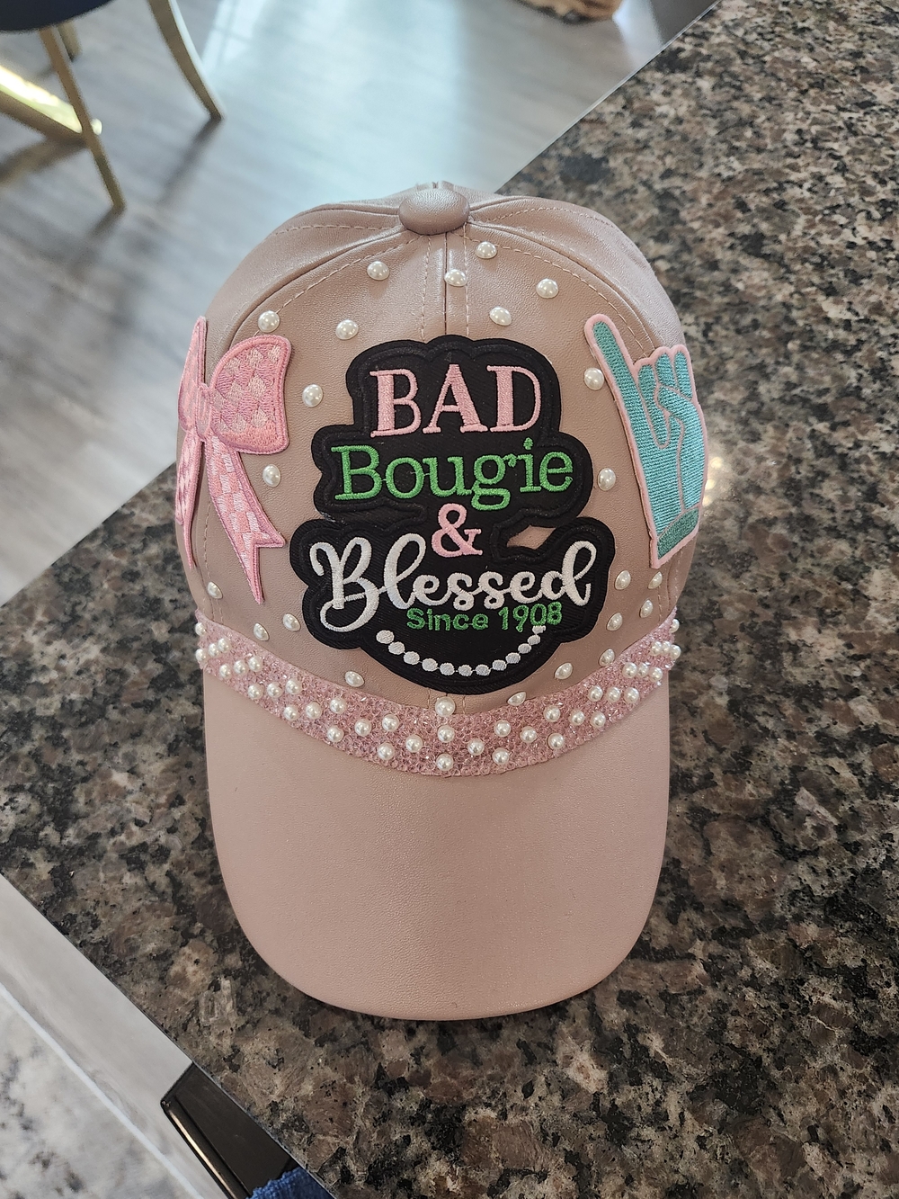 Pink Embellished Leather AKA Baseball Cap